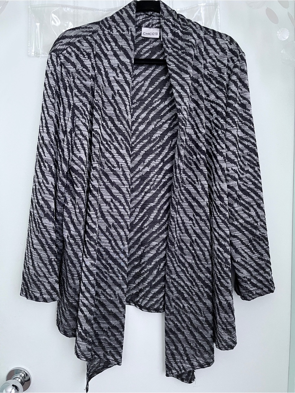 Chico's Black & White Zebra-Pattern Open Draped Cardigan